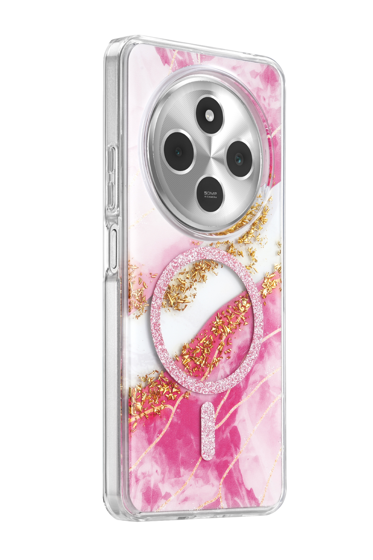 Onegif Xiaomi Redmi 14C Lotus Simli Magsafe Kapak - Pembe 2