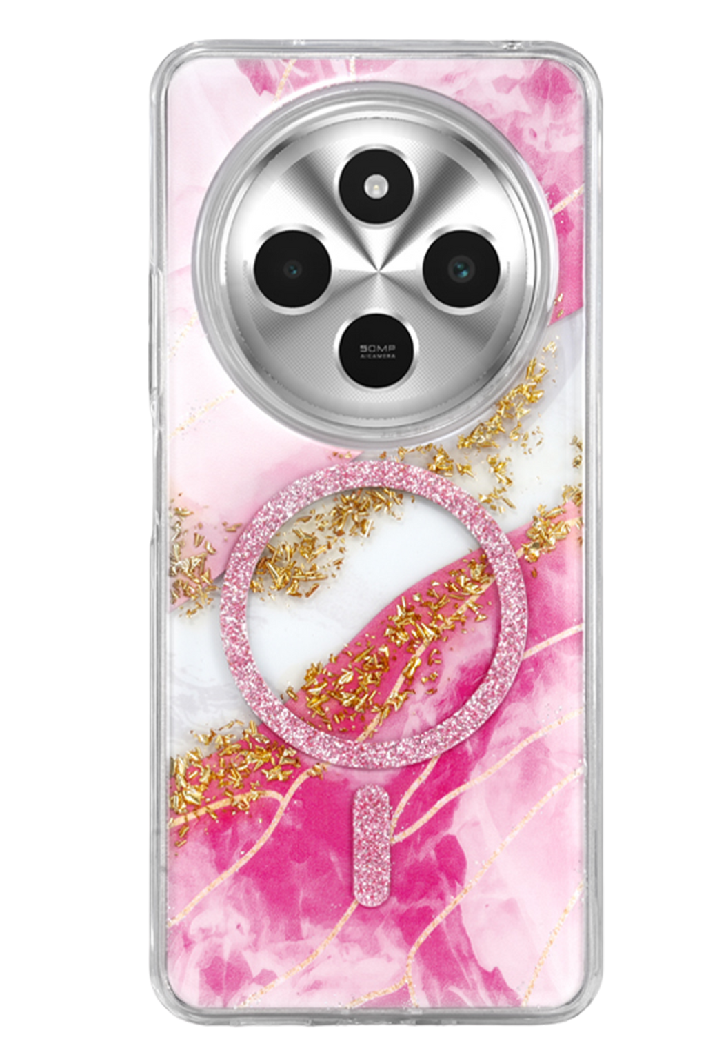 Onegif Xiaomi Redmi 14C Lotus Simli Magsafe Kapak - Pembe 3