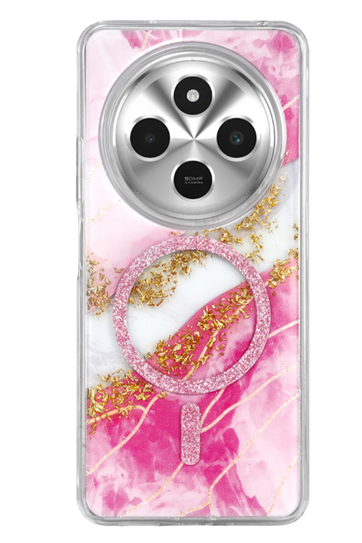 Onegif Xiaomi Redmi 14C Lotus Simli Magsafe Kapak - Pembe 3