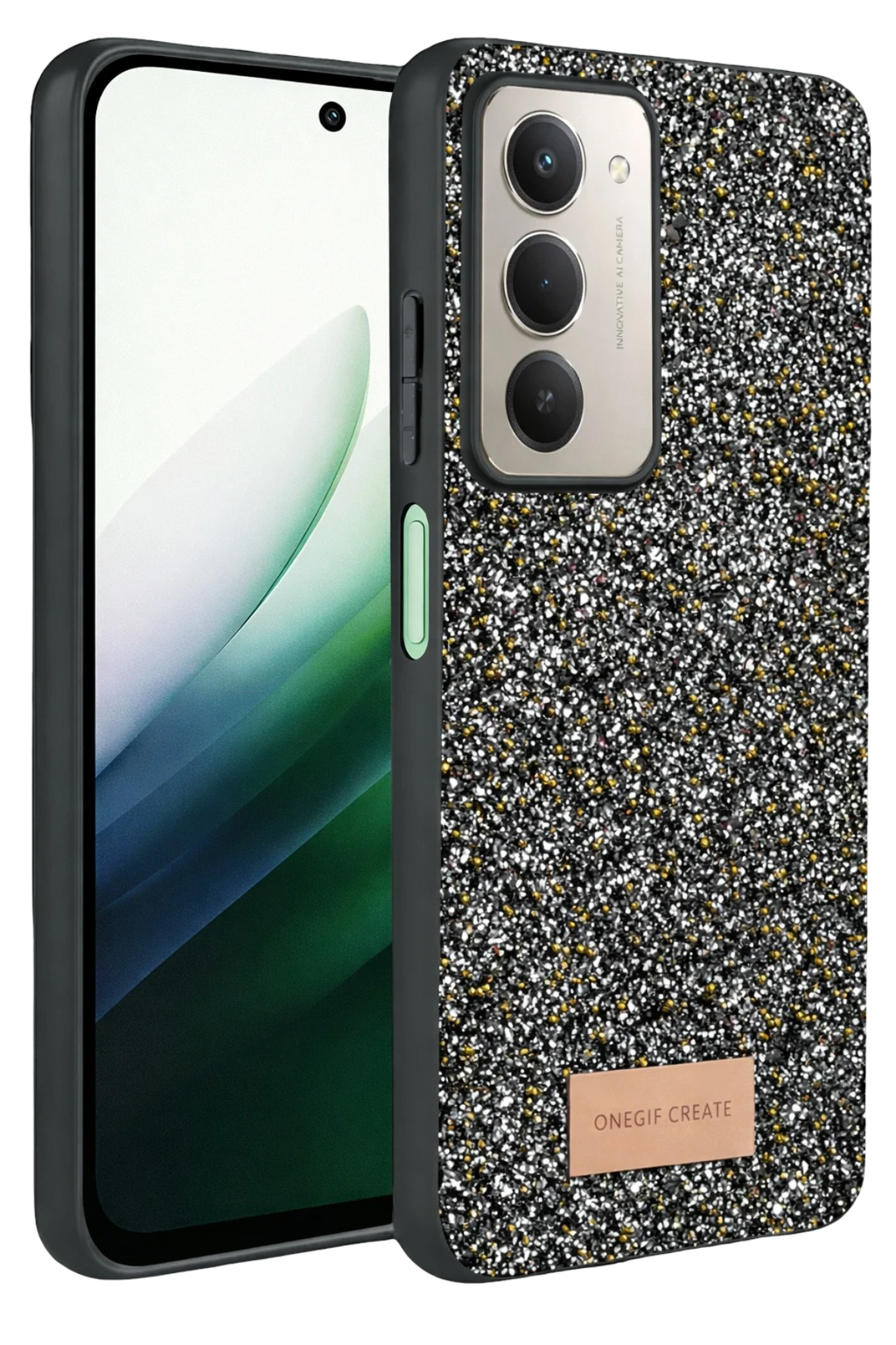 Onegif Xiaomi Redmi 15 4G Bright Simli Kapak - Gold 1
