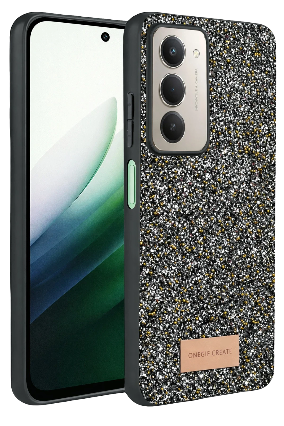 Onegif Xiaomi Redmi 15 4G Bright Simli Kapak - Gold 1