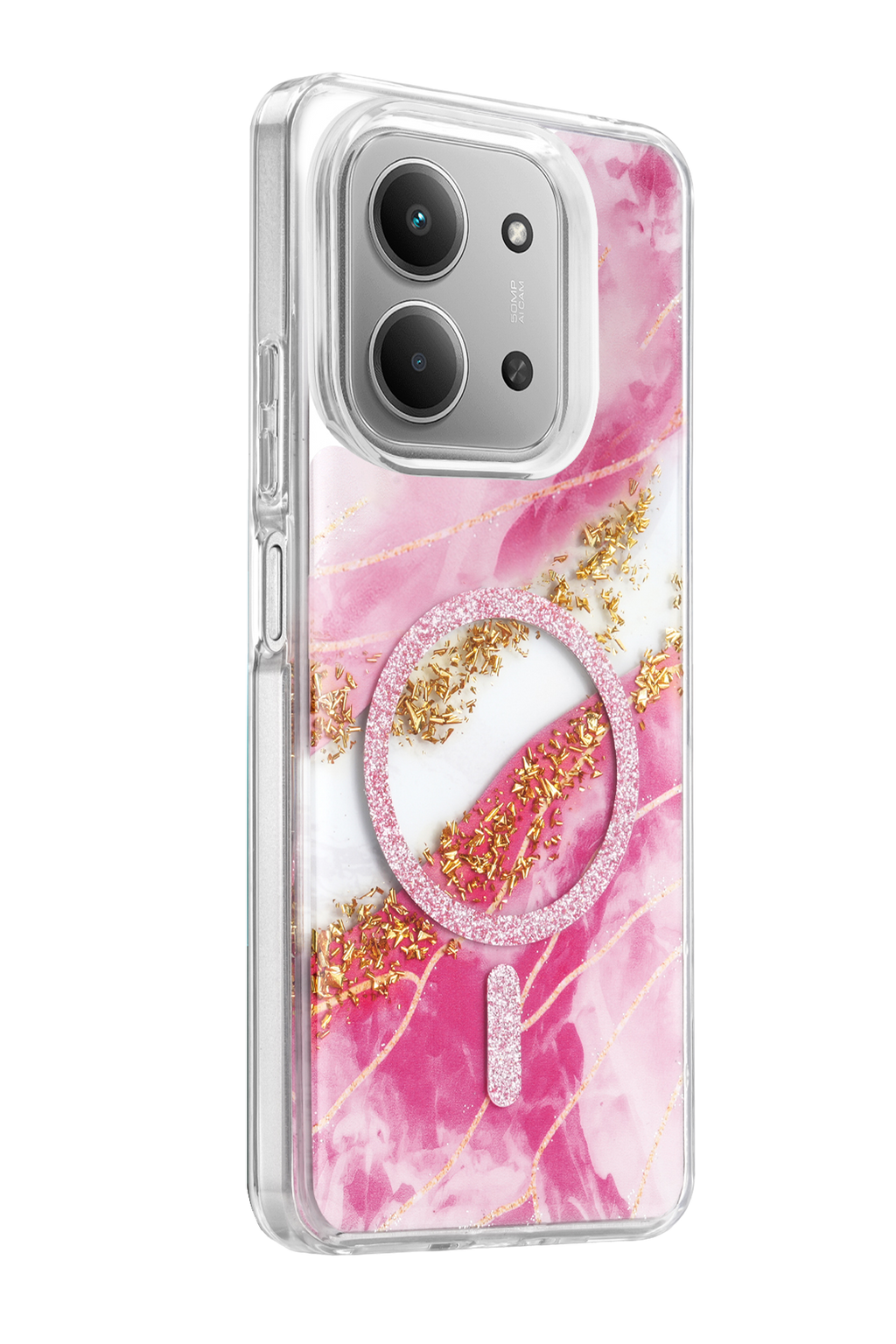 Onegif Xiaomi Redmi 15C 4G Lotus Simli Magsafe Kapak - Pembe 2
