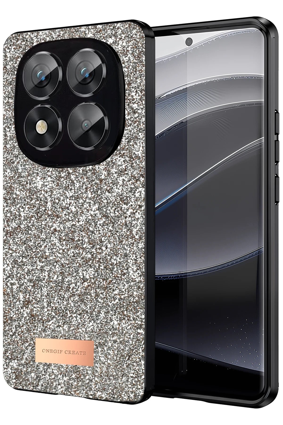 Onegif Xiaomi Redmi Note 14 Pro 5G Bright Simli Kapak - Gold 1