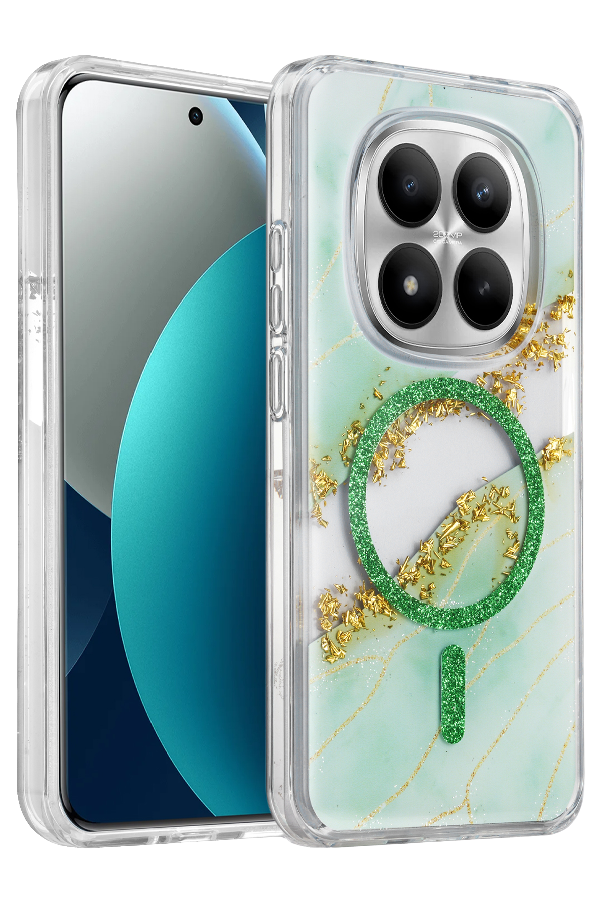 Onegif Xiaomi Redmi Note 15 Pro 5G Lotus Simli Magsafe Kapak - Yeşil 1