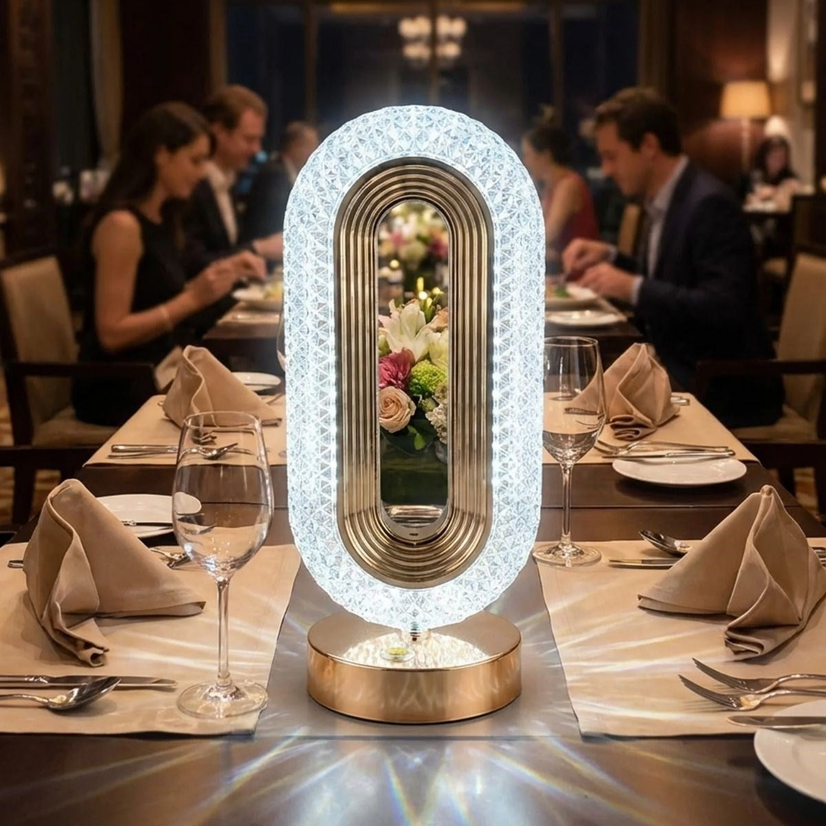 Oval Şeklinde Kristal LED Masa Lambası – Dokunmatik, 3 Renk Işık Modlu, Şarjlı Dekoratif Gece Lambası (5538) 2