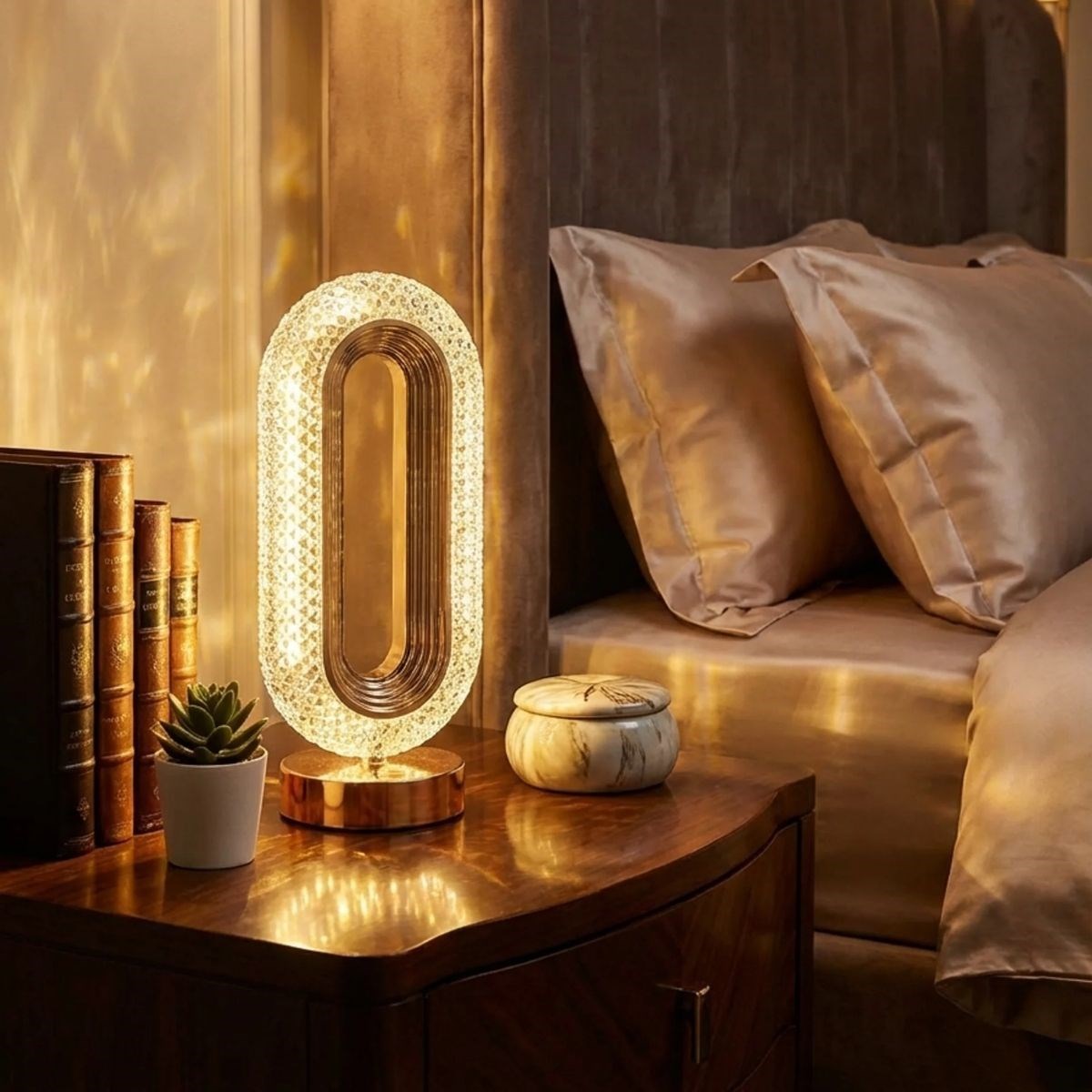 Oval Şeklinde Kristal LED Masa Lambası – Dokunmatik, 3 Renk Işık Modlu, Şarjlı Dekoratif Gece Lambası (5538) 3