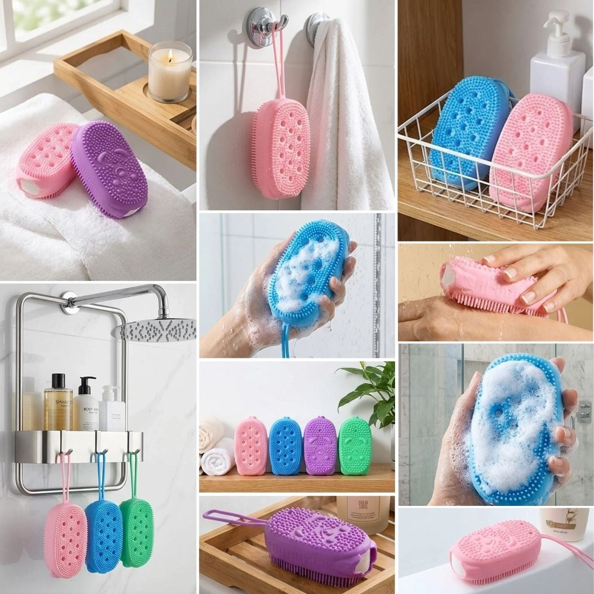 Peeling Etkili Süngerli Silikon Banyo Lifi – Asma Kancalı Duş Kesesi (5538) 2