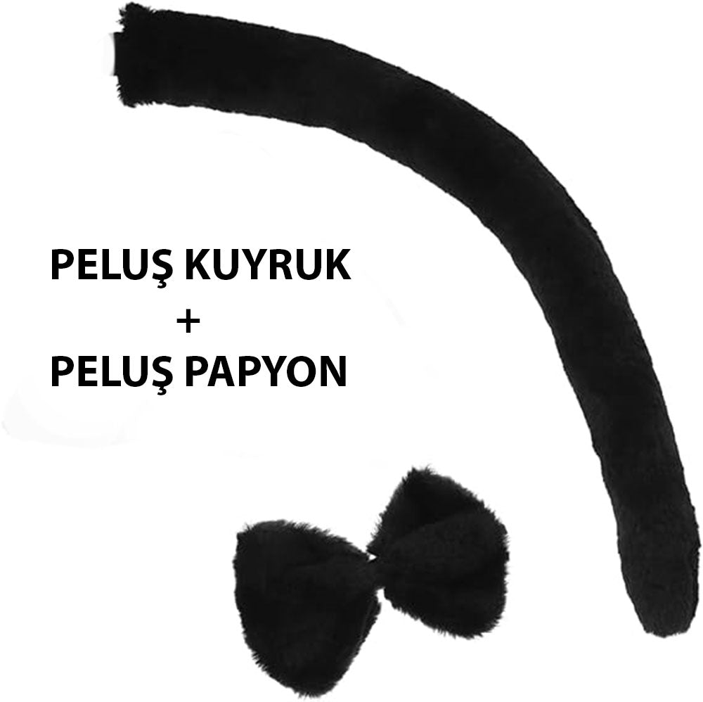 Peluş Siyah Renk Kuyruk ve Papyon Yetişkin Çocuk Uyumlu (5538) 3