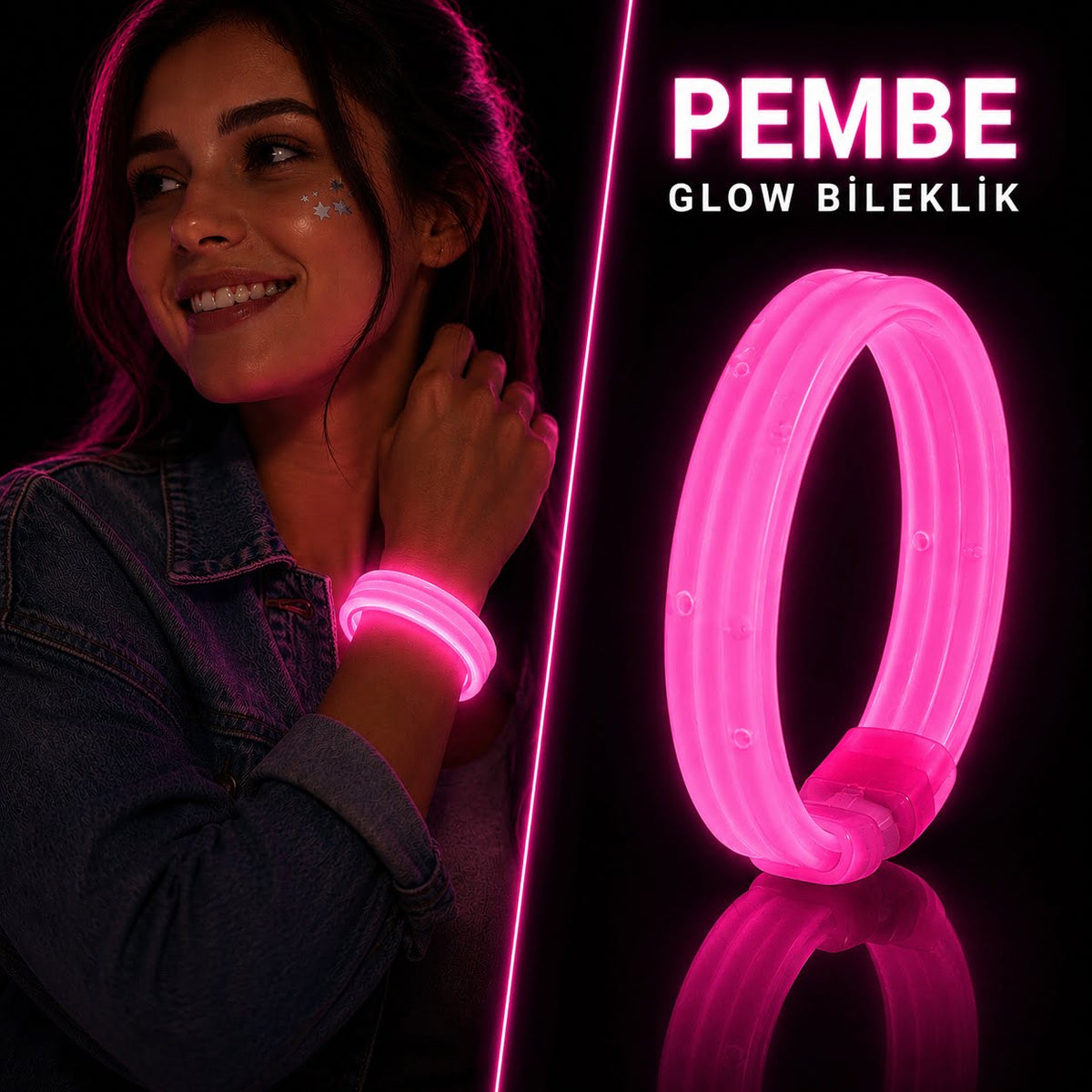 Pembe Kalın Glow Bileklik – Kırılarak Yanan Parti ve Festival Bilekliği (5538) 1