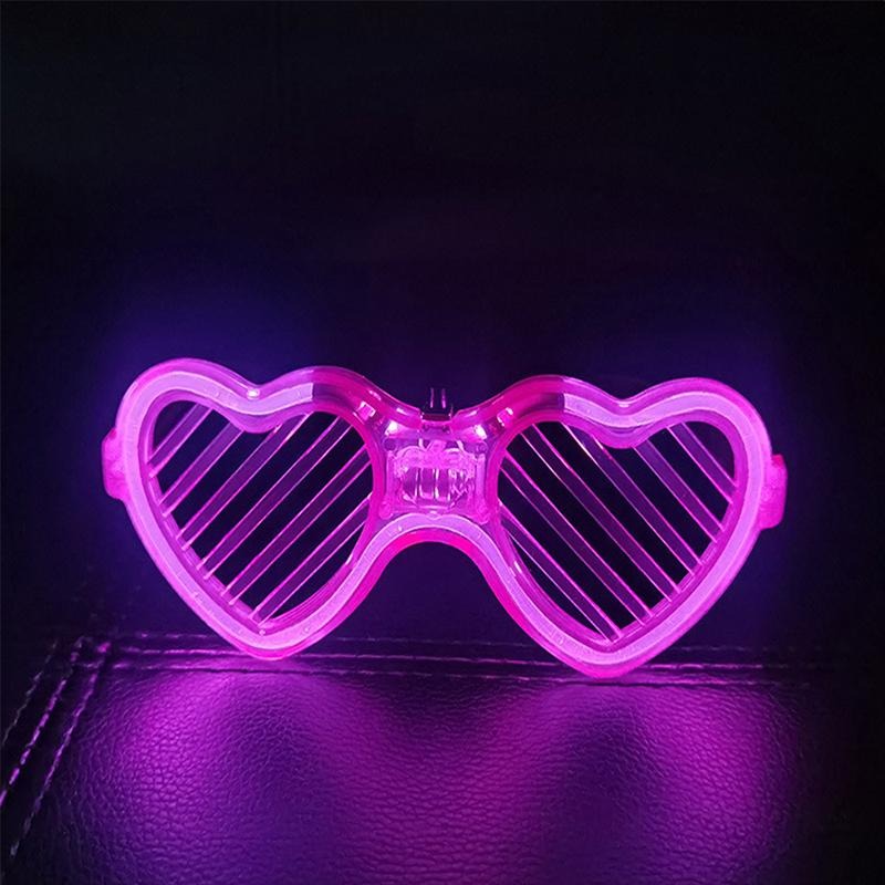 Pembe LED Işıklı Kalp Gözlük – 3 Modlu Parti - Glow Gözlüğü (5538) 3