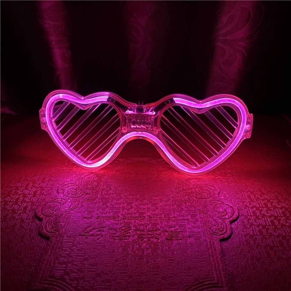 Pembe LED Işıklı Kalp Gözlük – 3 Modlu Parti - Glow Gözlüğü (5538) 4
