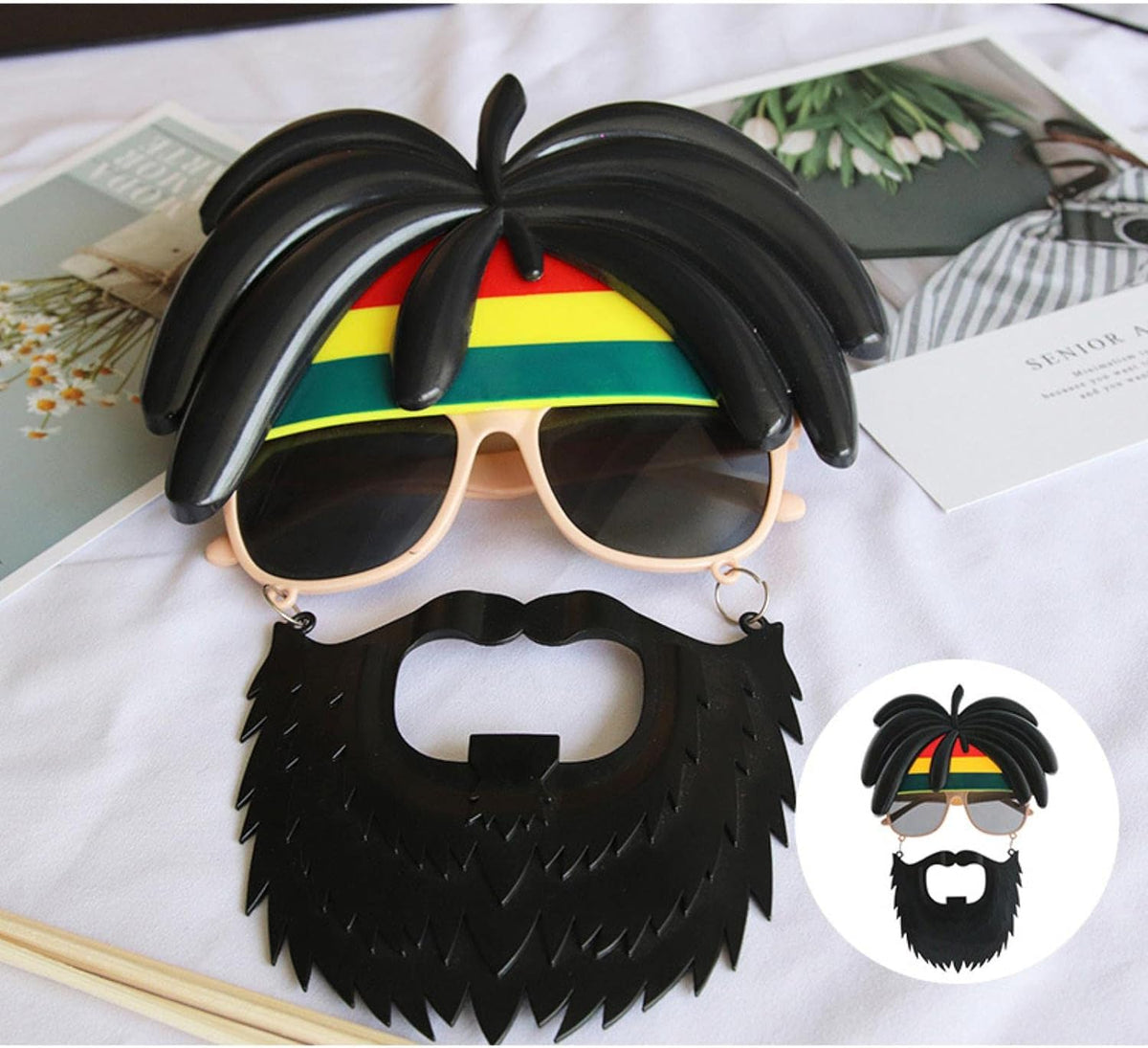 Rasta Peruklu Rasta Sakallı Bob Marley Bıyıklı Parti Gözlüğü 27x18 cm (5538) 4