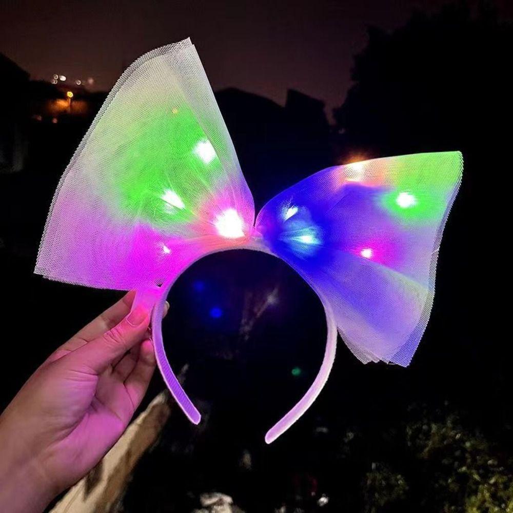 Rengarenk Led Işıklı Fiyonk Tül Parti Tacı Beyaz 2