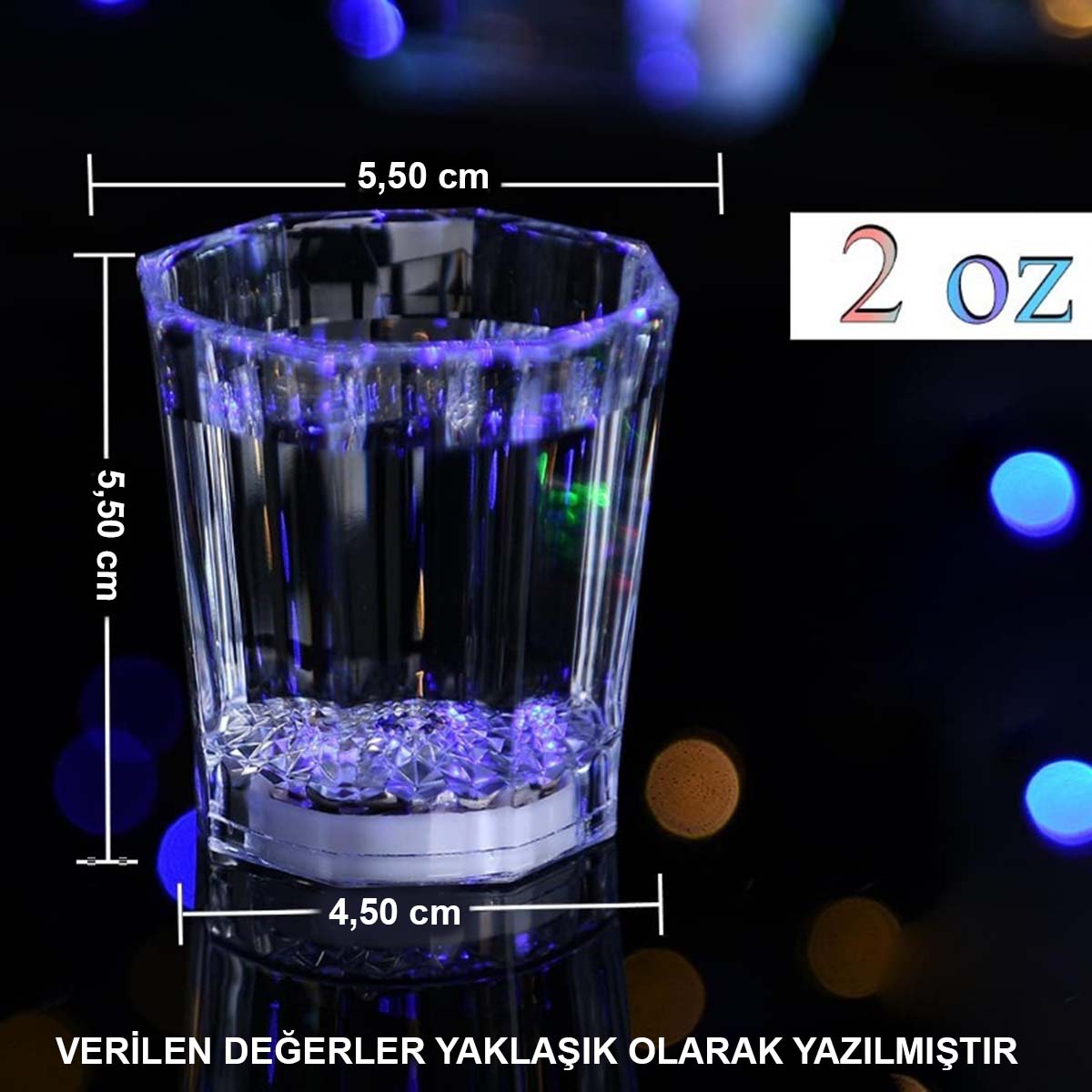 Renkli Led Parlayan Fiber Optik Glow Işıklı Bardak 5,5 x 5,5 cm (5538) 5