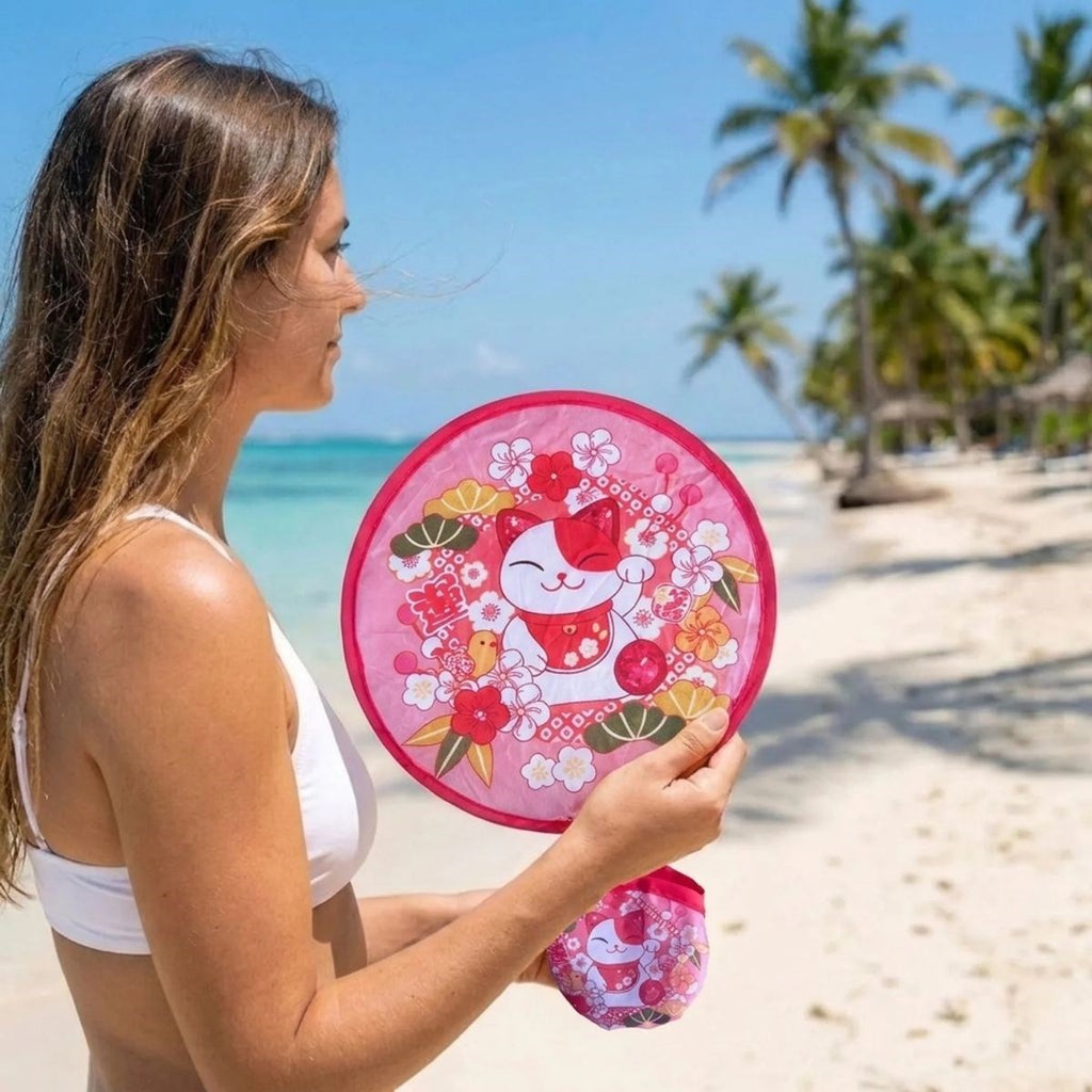 Şanslı Kedi (Maneki Neko) Desenli Katlanabilir Cep Yelpazesi - Kılıflı Sevimli El Yelpazesi (5538) 1