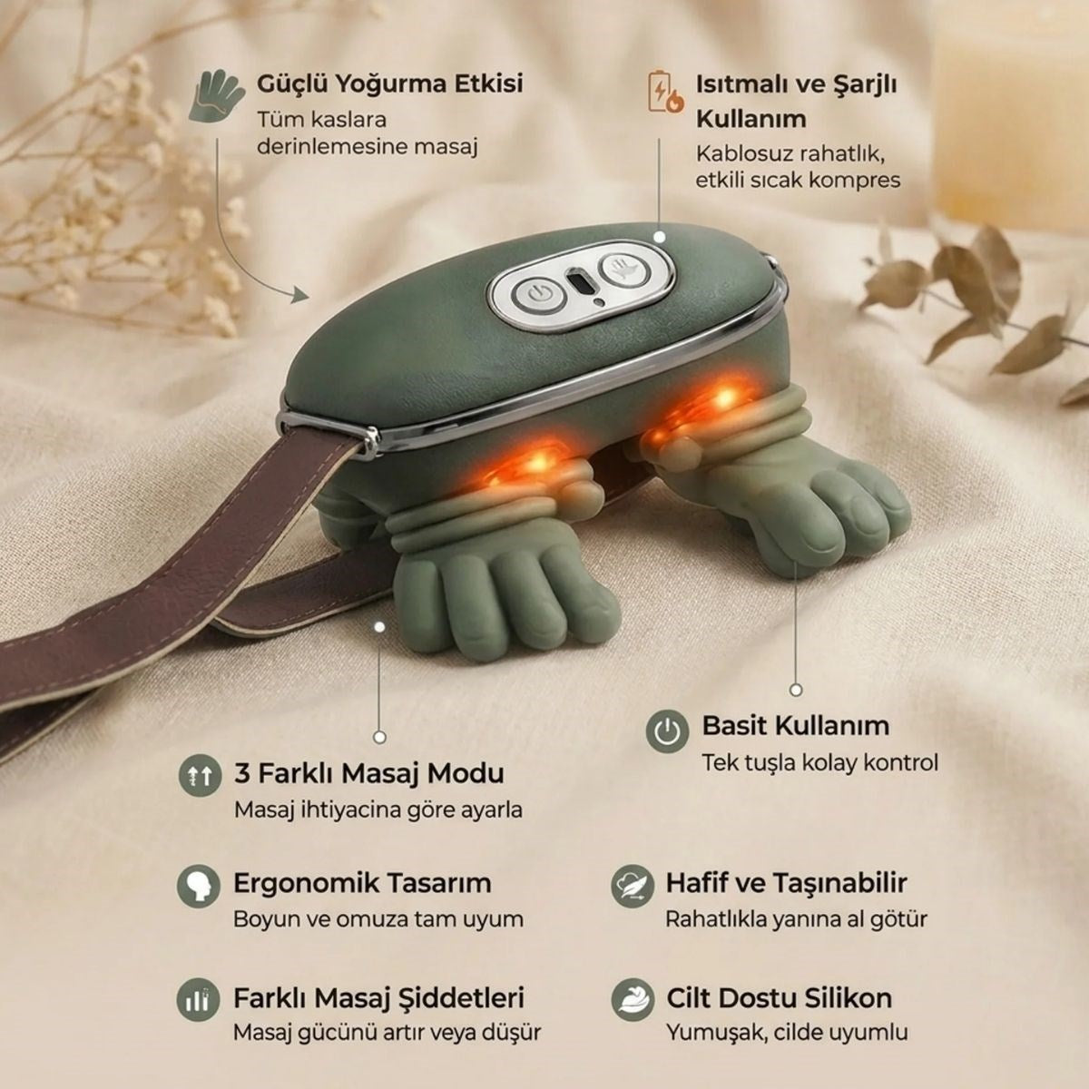 Şarjlı Isıtmalı Boyun ve Omuz Masaj Aleti Parmak Hareketini Taklit Eden Yoğurma Masaj Cihazı (5538) 3