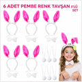 Şeker Pembesi Tavşan Sahne Seti 6'lı Set Taç Papyon Kuyruk (5538) 1