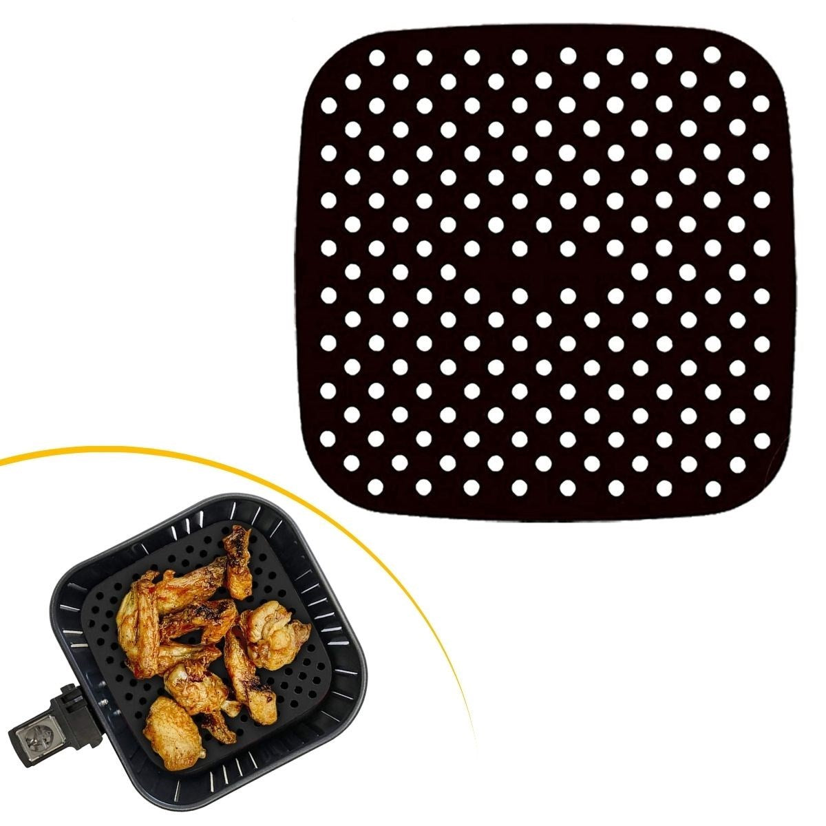 Siyah Isıya Dayanıklı Yıkanılabilir Silikon Fırın Ve Airfryer Kare Model Pişirme Matı 21,5 Cm (5538) 1