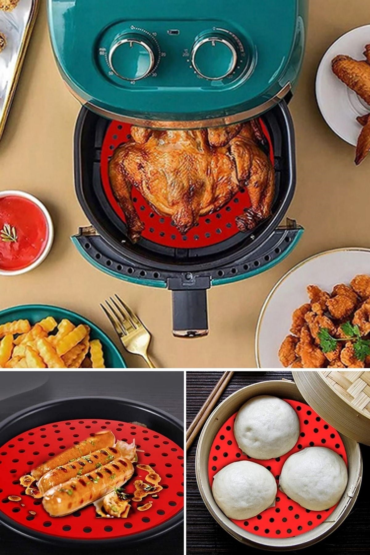 Siyah Isıya Dayanıklı Yıkanılabilir Silikon Fırın Ve Airfryer Yuvarlak Model Pişirme Matı 20 Cm (5538) 5