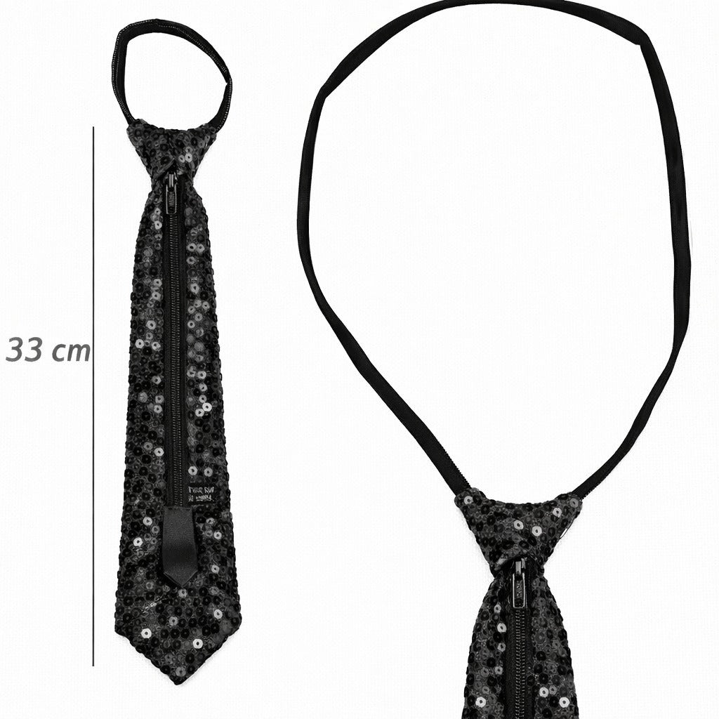 Siyah Renk Pul Payetli Işıltılı Parti Kravatı 33 cm (5538) 2