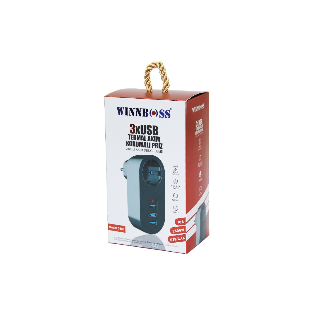 SİYAH TERMAL AKIM KORUMALI 1XPRİZ 3XUSB DUVAR TİPİ PRİZ 10A - 2500W (5538) 1