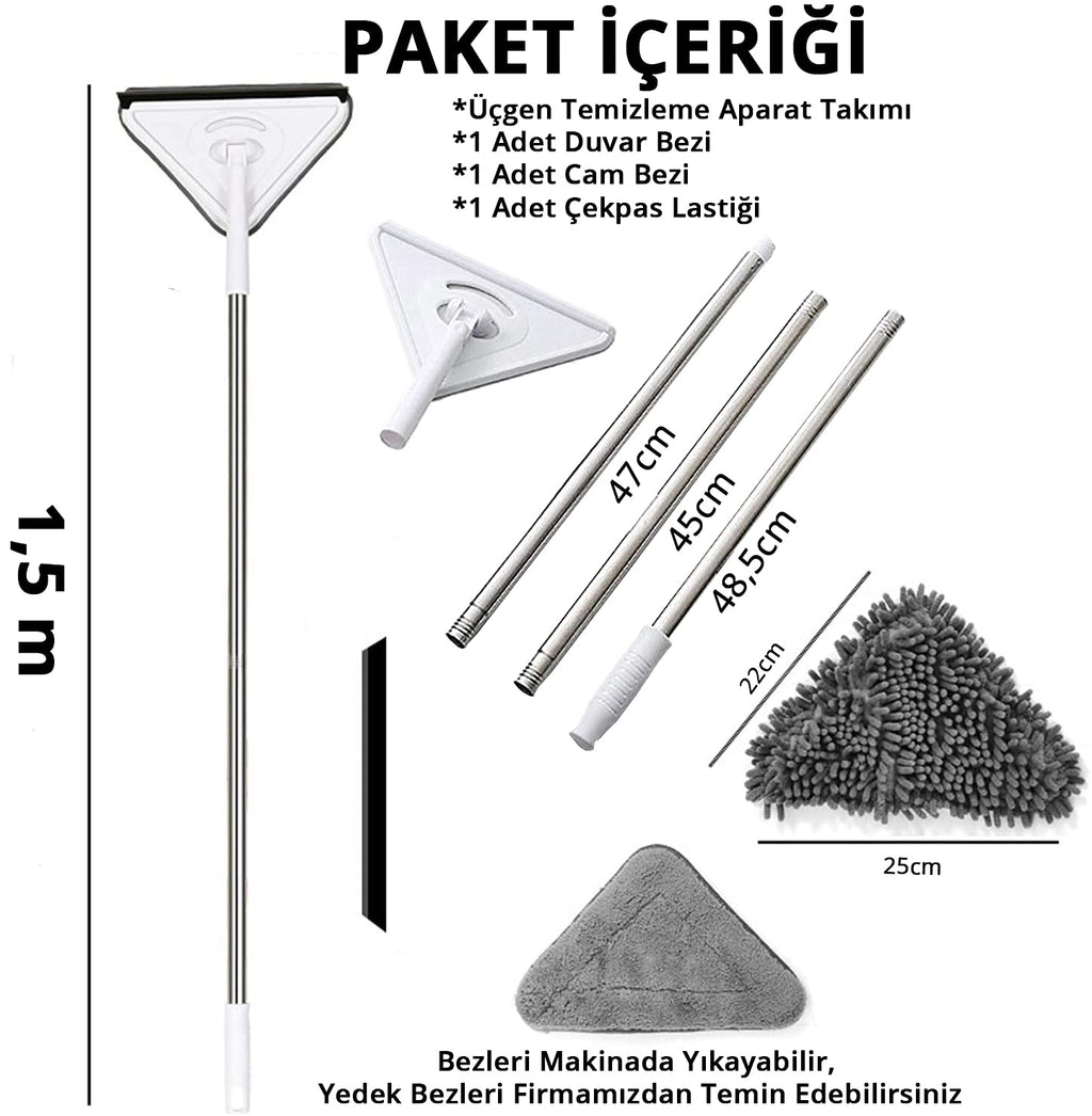 Üçgen Mop Cam Duvar Tavan Fayans Parke Temizleyici Mop (5538) 5