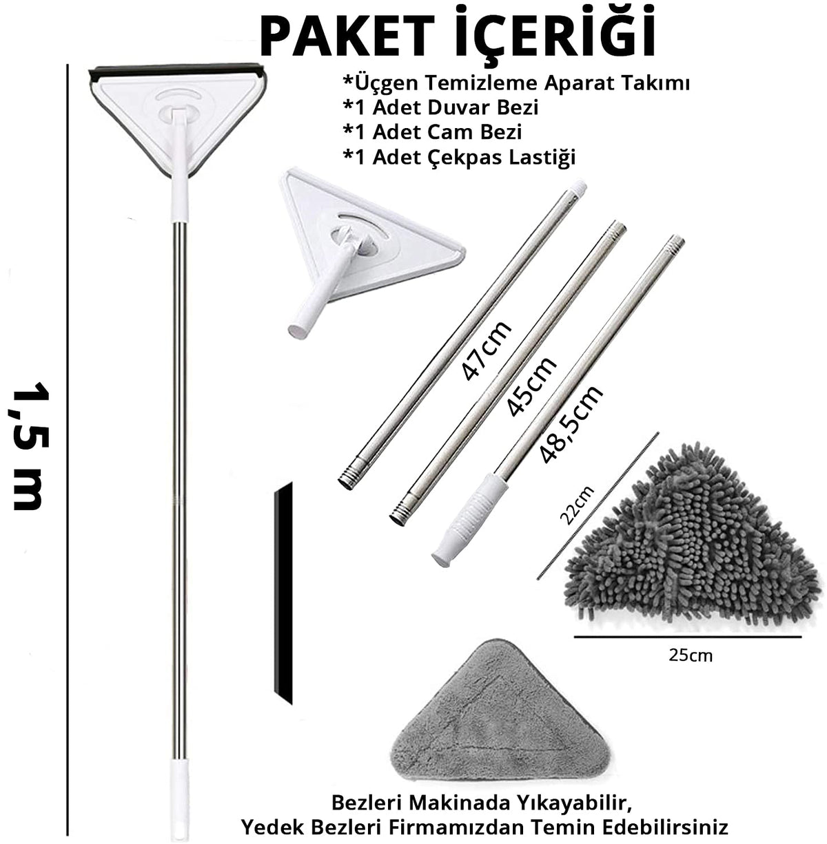 Üçgen Mop Cam Duvar Tavan Fayans Parke Temizleyici Mop (5538) 5