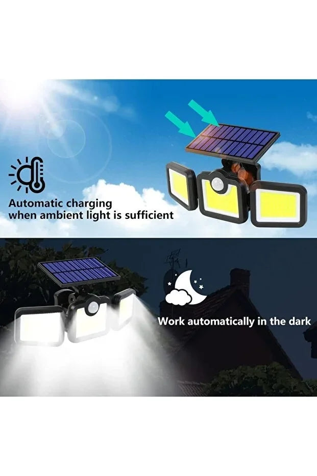 Üçlü Solar Led Projektör – Beyaz Işık – Sensörlü Dış Mekân Aydınlatma (5538) 3