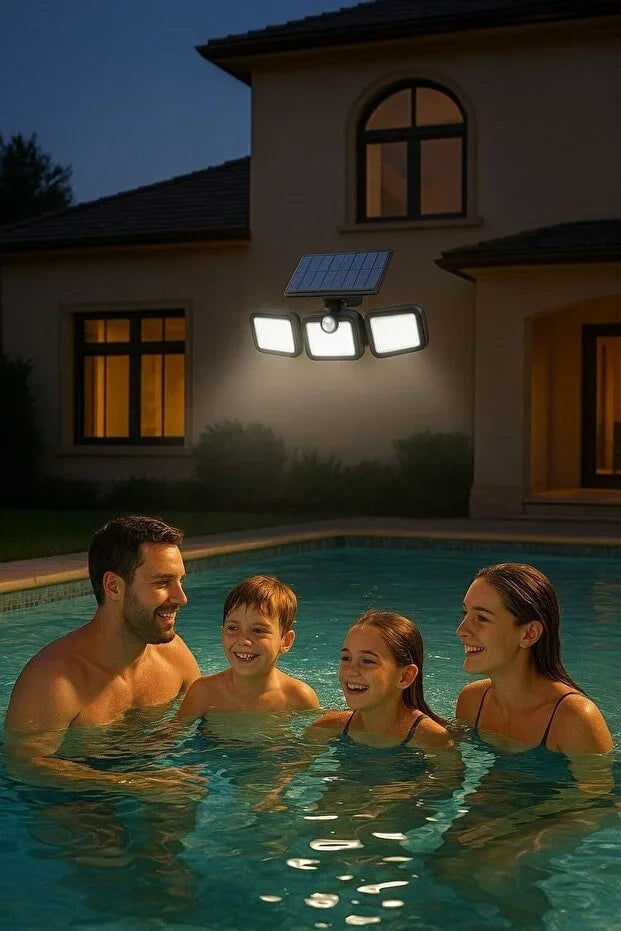 Üçlü Solar Led Projektör – Beyaz Işık – Sensörlü Dış Mekân Aydınlatma (5538) 5