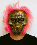 Wild Skull - Bakır Kafatası Pembe Saçlı İskelet Maske (5538) 1