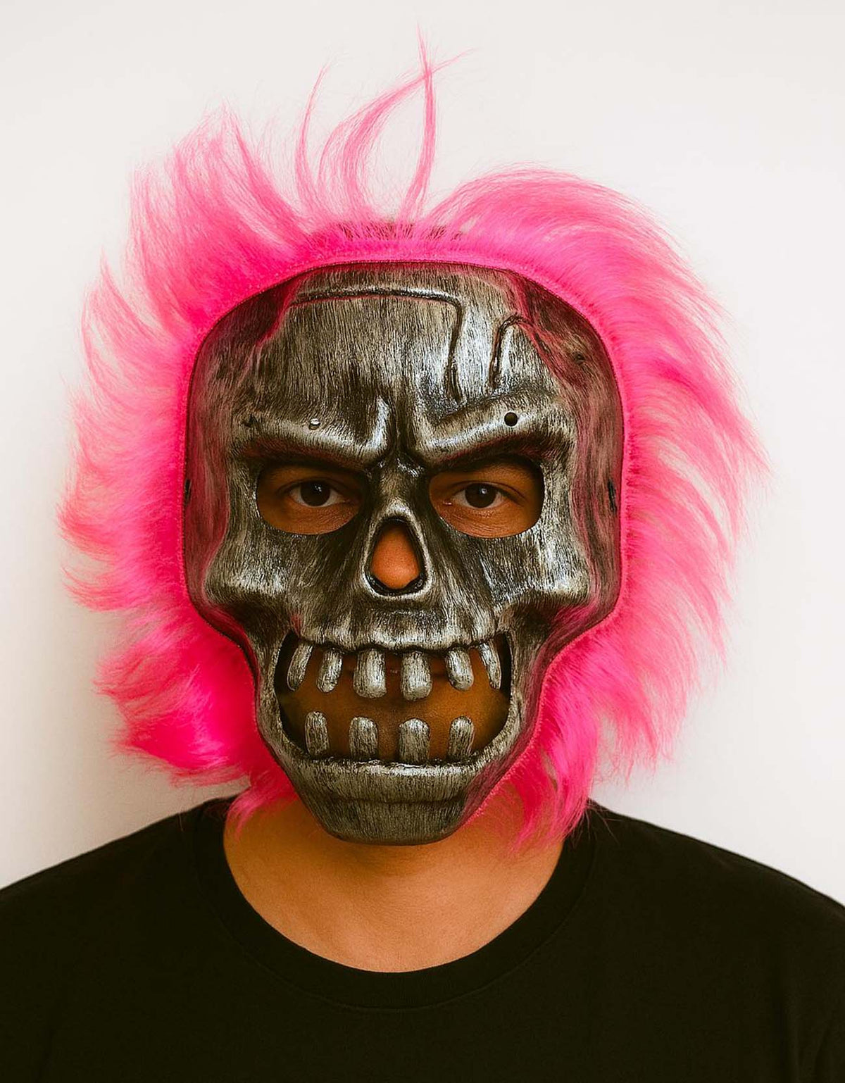 Wild Skull - Gümüş Kafatası Pembe Saçlı İskelet Maske (5538) 1