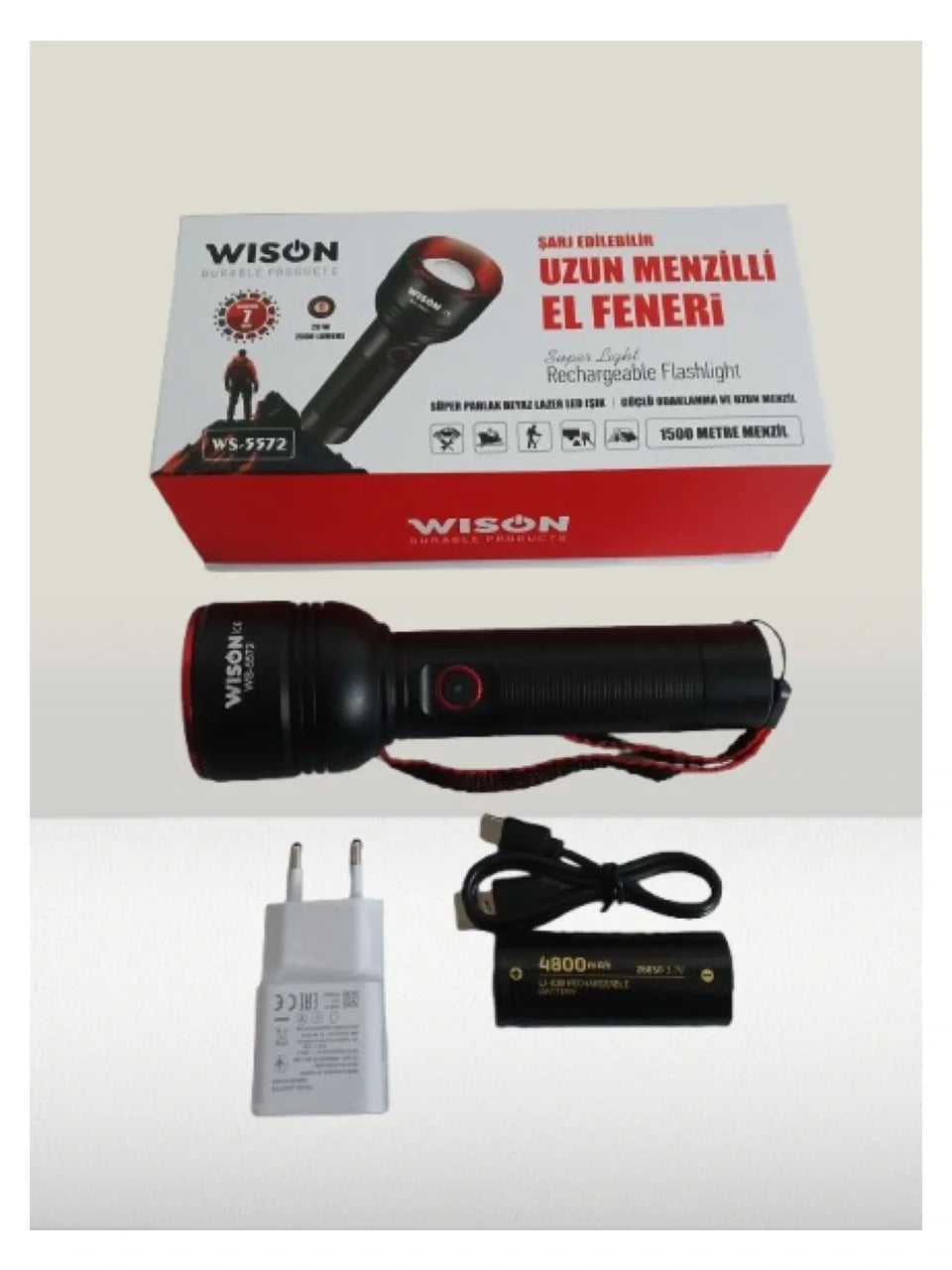 WISON WS-5572 20W Uzun Menzilli Şarjlı Metal El Feneri (5538) 3