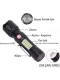 WS-2828 Ultra USB Şarjlı Polis El Feneri, Bekçi, Asker El Feneri Kırmızı Mavi Çakarlı 1000 Lümen (5538) 1