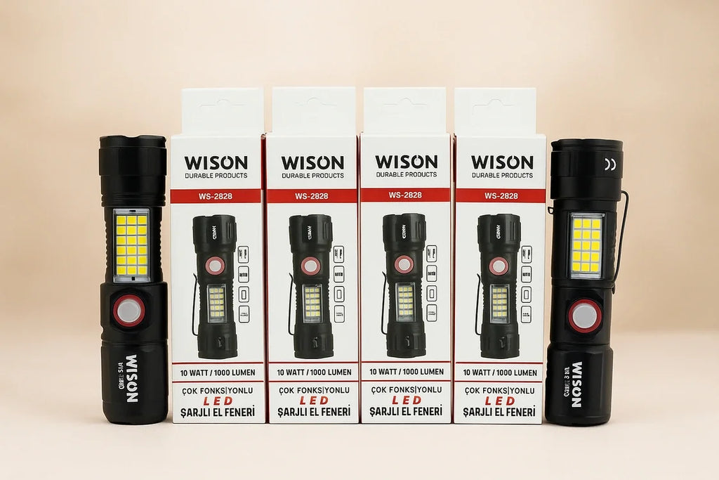 WS-2828 Ultra USB Şarjlı Polis El Feneri, Bekçi, Asker El Feneri Kırmızı Mavi Çakarlı 1000 Lümen (5538) 5
