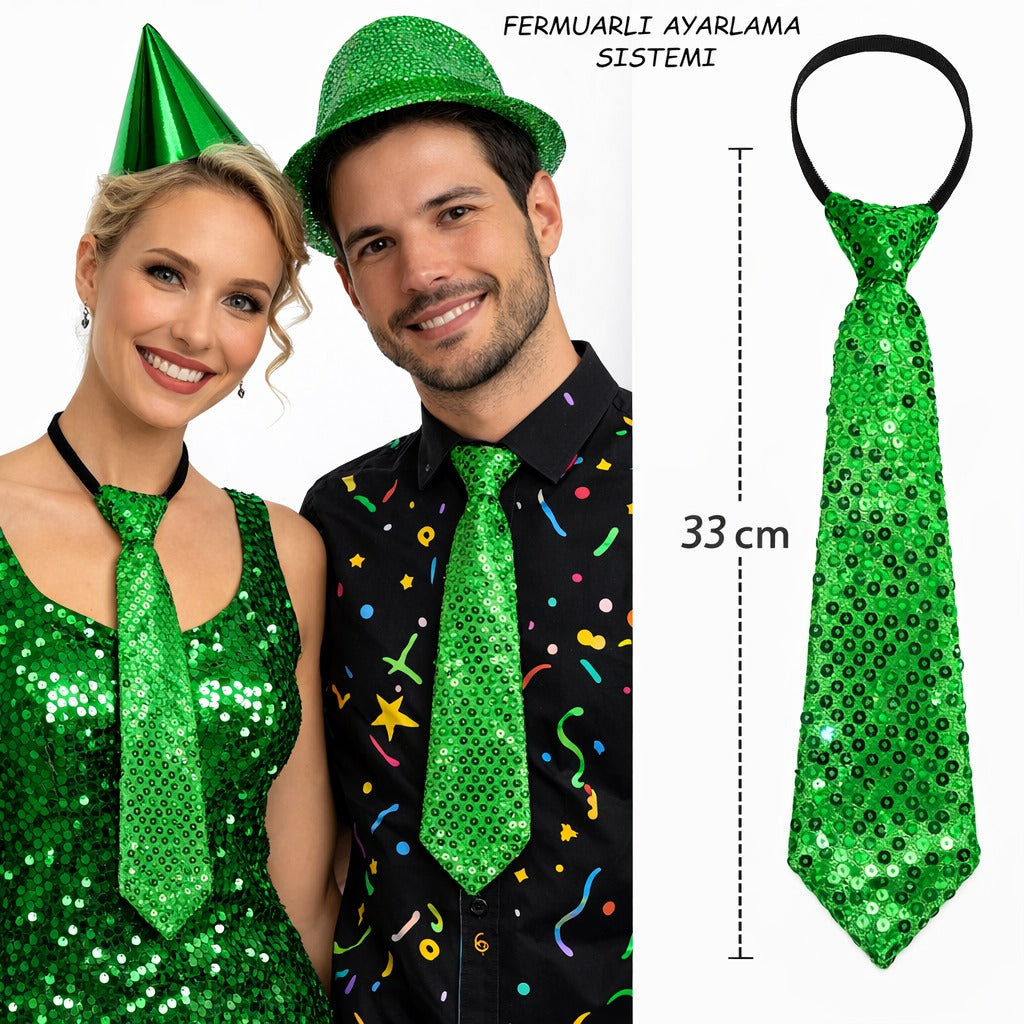 Yeşil Renk Pul Payetli Işıltılı Parti Kravatı 33 cm (5538) 1